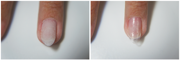 チップで爪の長さ出し（スカルプ）する時に、チップ装着後のジェルを塗布する前の画像